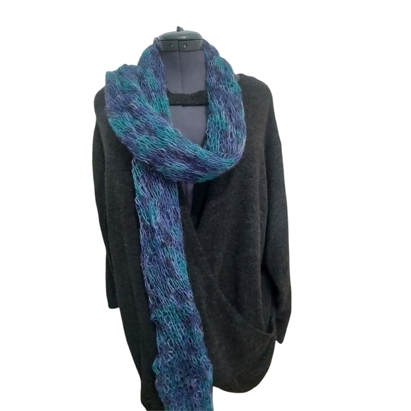 Handmade Extra Long Scarf in Blue & Purple - Picture 2 of 4